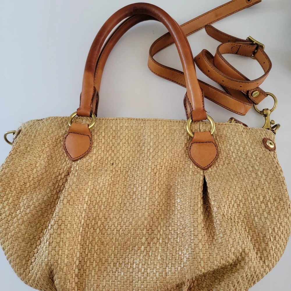 J. Crew Brompton Straw Tan Brown Leather Hobo Bag Y2K 2010